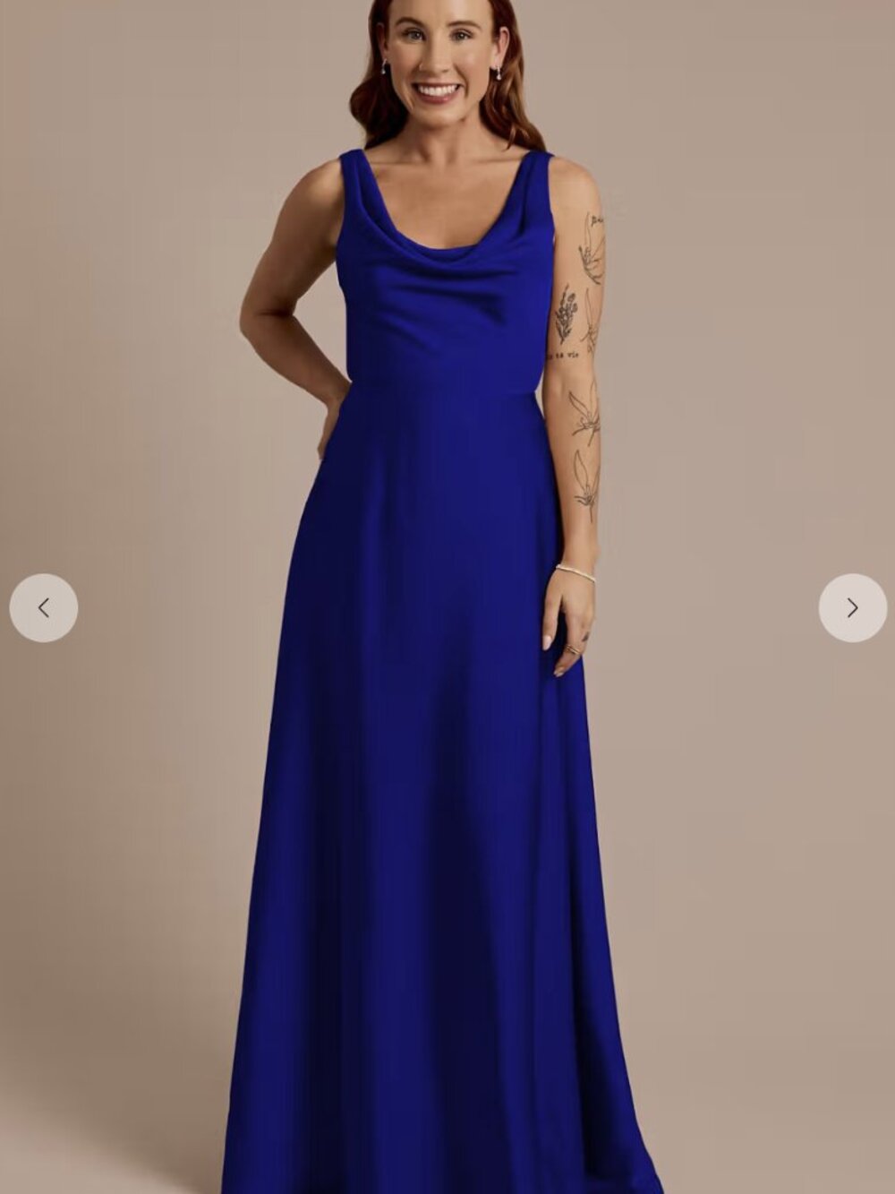 David's Bridal Matte Satin Cowl Neck Tie Back Dress in Sapphire Blue- Size 4